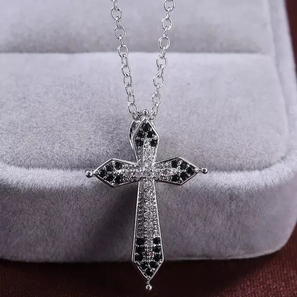 New Men Women Religious Cross Sapphire Necklace - Picture 3 of 6